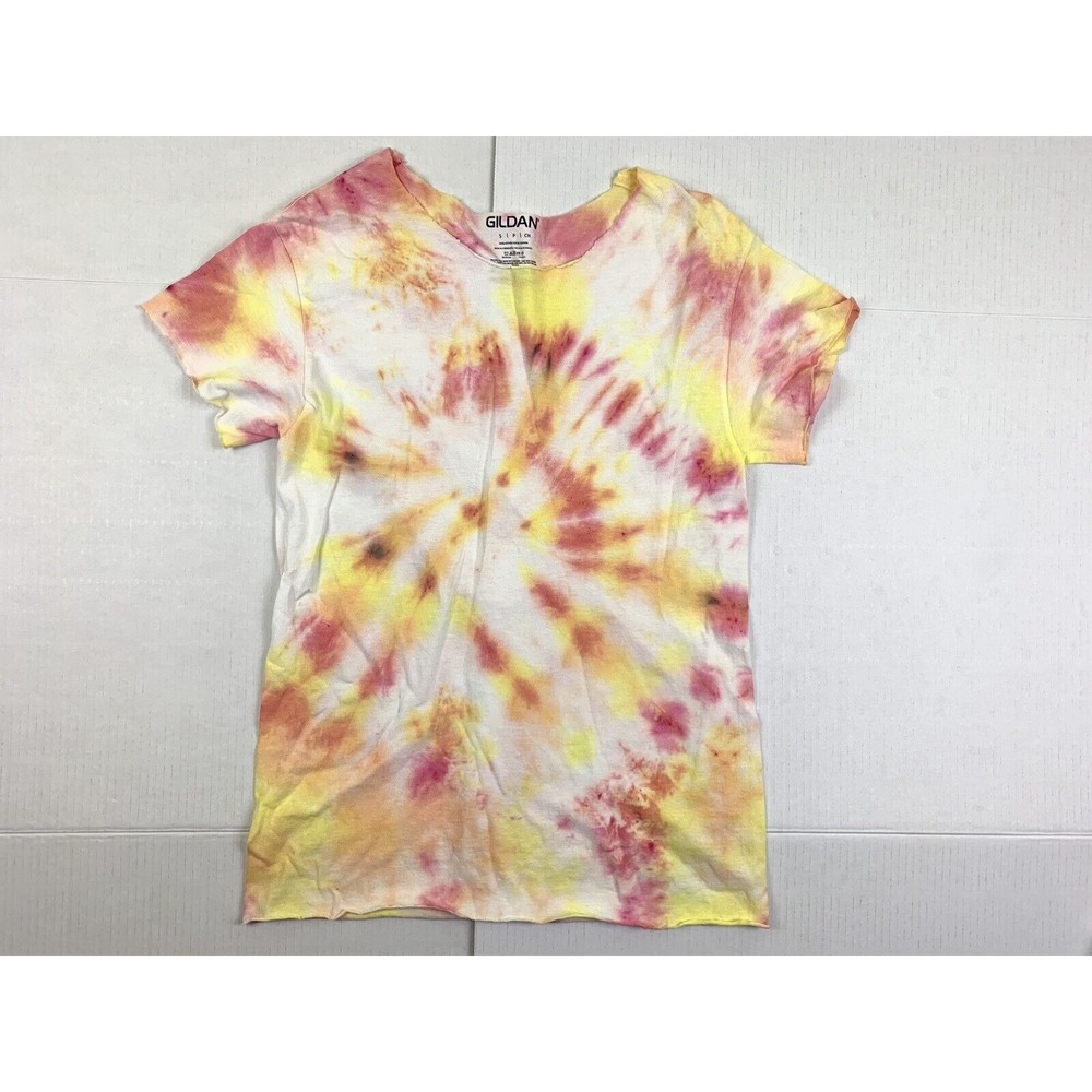 Gildan Tie Dye Shirt S Small Multicolor Short Sleeve Cotton Crew Neck Raw Hem